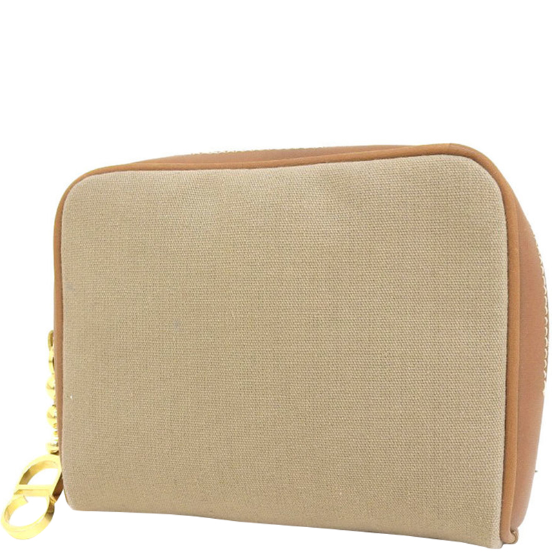 

Dior Camel Canvas and Leather Pouch Bag, Beige