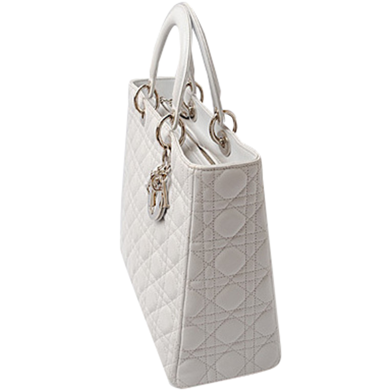 

Dior White Cannage Quilted Leather Lady Dior Bag