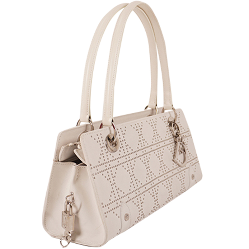 

Dior White Cannage Quilted Leather Mini Lady Dior Bag