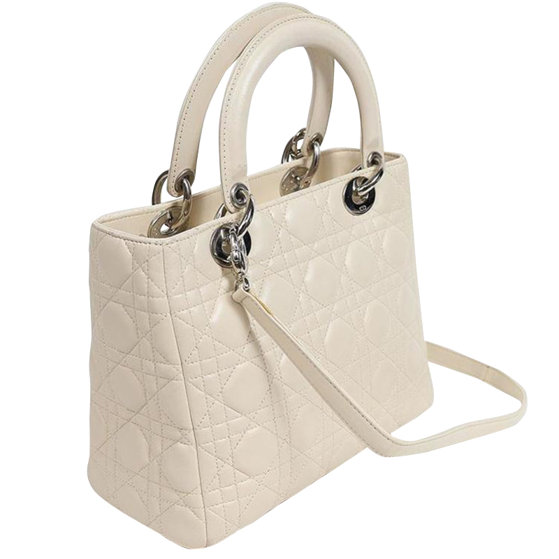 

Dior White Cannage Quilted Leather Lady Dior Bag