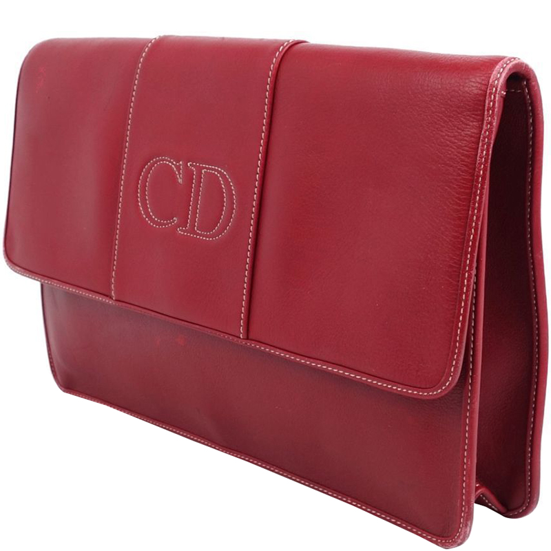 

Dior Red Bordeaux Leather Clutch Bag