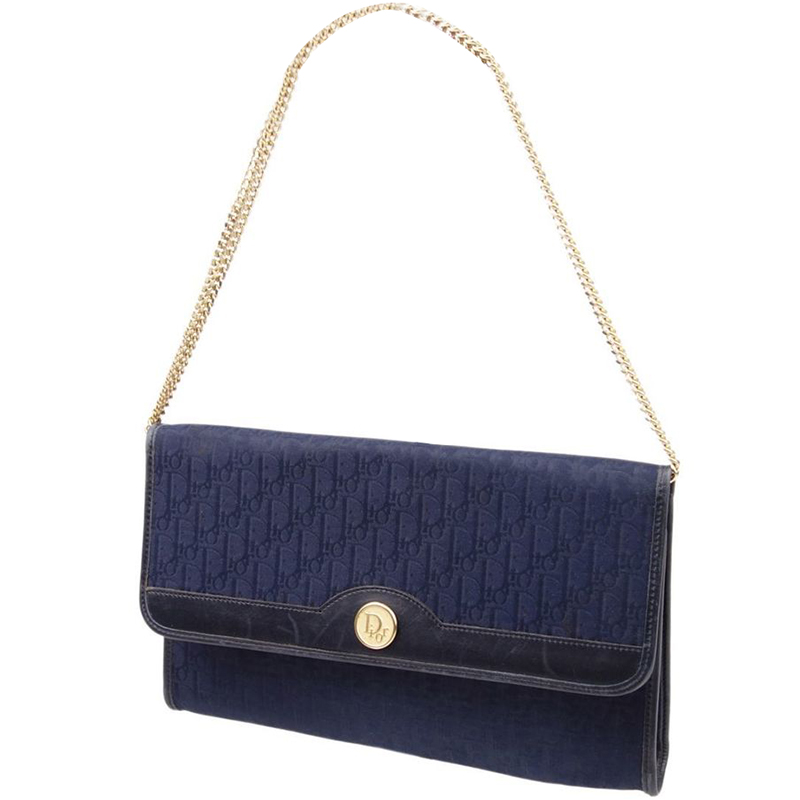 

Dior Navy Blue Canvas Flap Shoulder Bag