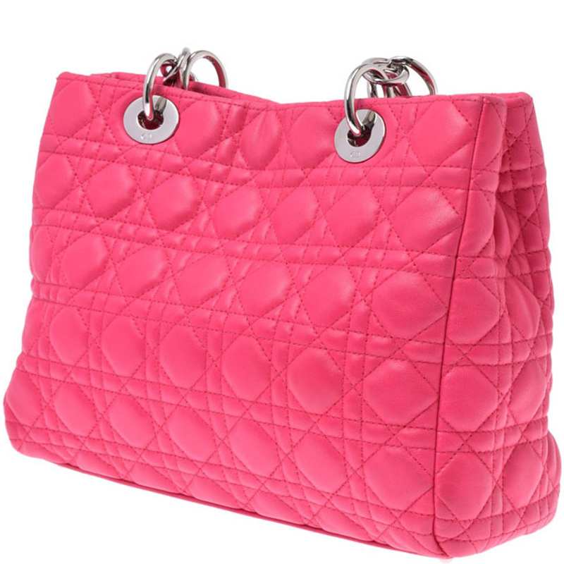 

Dior Pink Cannage Quilted Lambskin Leather Large Lady Dior Tote