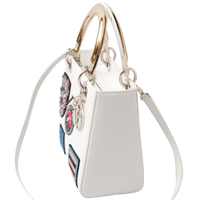 

Dior White Calfskin Leather Pachwork 2014 Collection Top Handle Bag