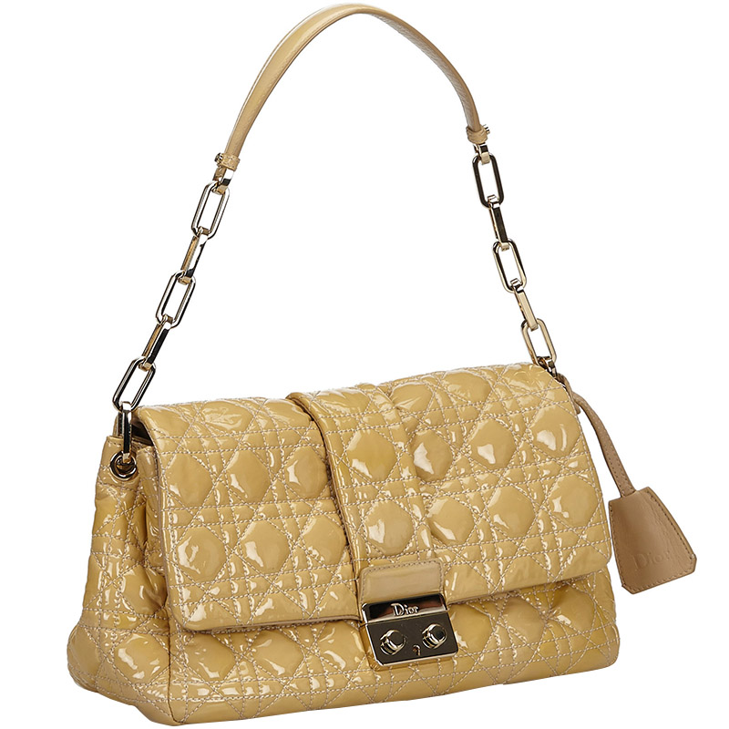 Dior Beige Cannage Patent Leather New Lock Flap Bag