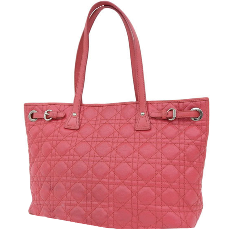 

Dior Light Red Cannage Quilted Coated Canvas Tote Bag