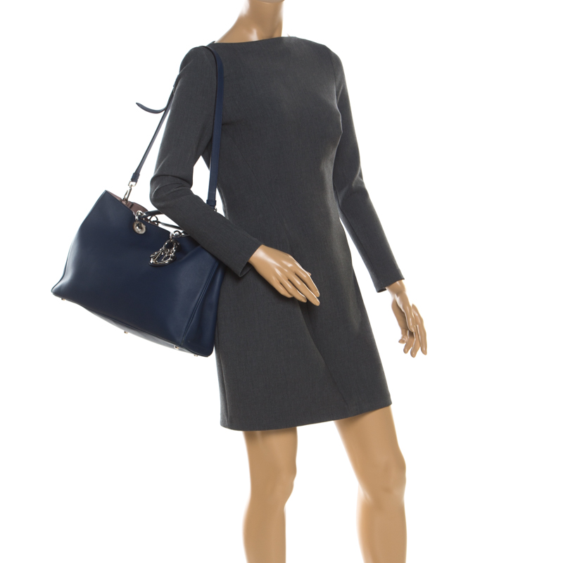 

Dior Navy Blue Leather  Diorissimo Shopper Tote