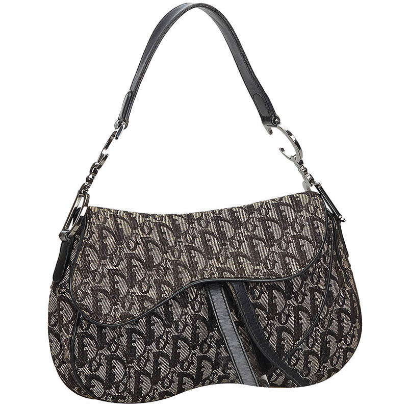 

Dior Gray Oblique Canvas Double Saddle Bag, Grey