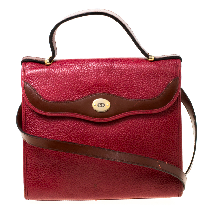 Pre Owned Dior Burgundy Leather Vintage Top Handle Bag 