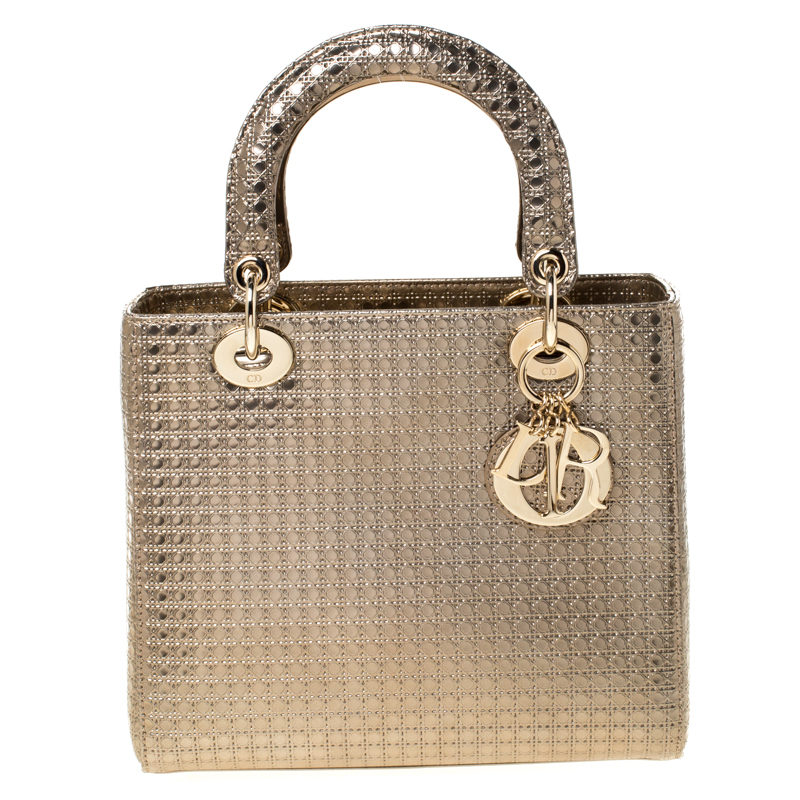 Dior Metallic Gold Micro Cannage Leather Medium Lady Dior Tote Dior | TLC