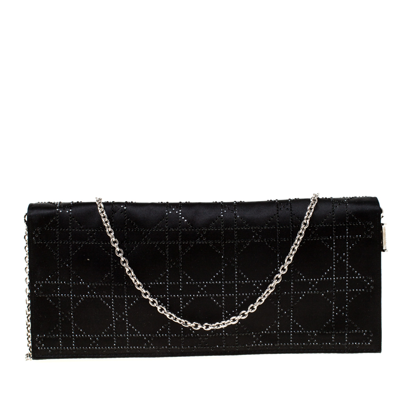 مملوكة مسبقًا Dior Black Cannage Satin Chain Clutch