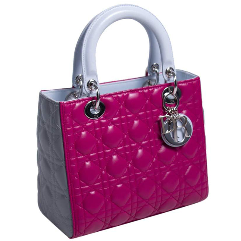 

Dior Bicolor Cannage Quilted Leather  Lady Dior Tote, Grey