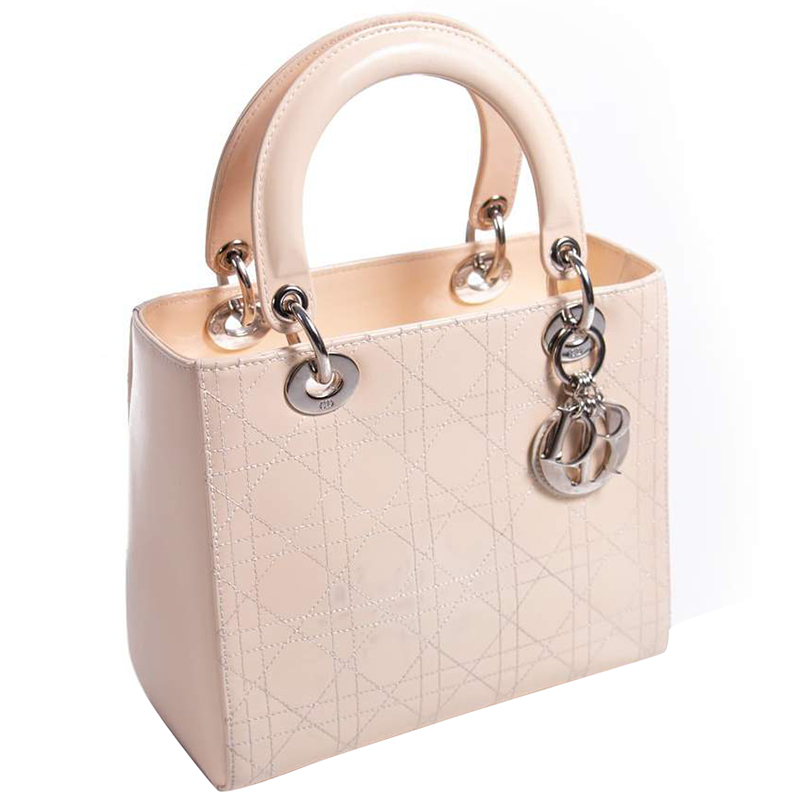 

Dior Ivory Patent Leather  Lady Dior Tote, Cream