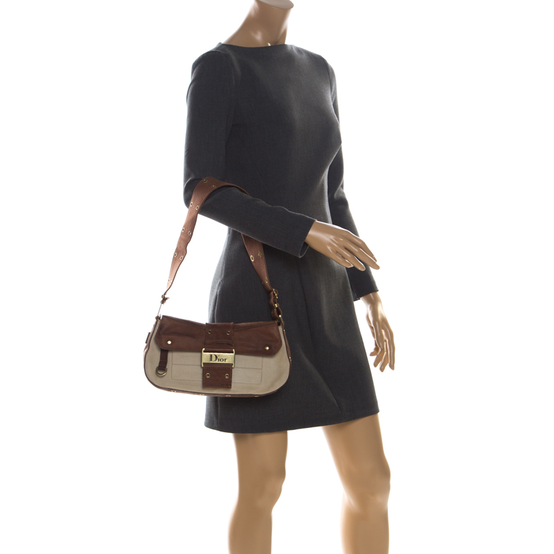 

Dior Brown/Beige Leather and Canvas Street Chic Shoulder Bag