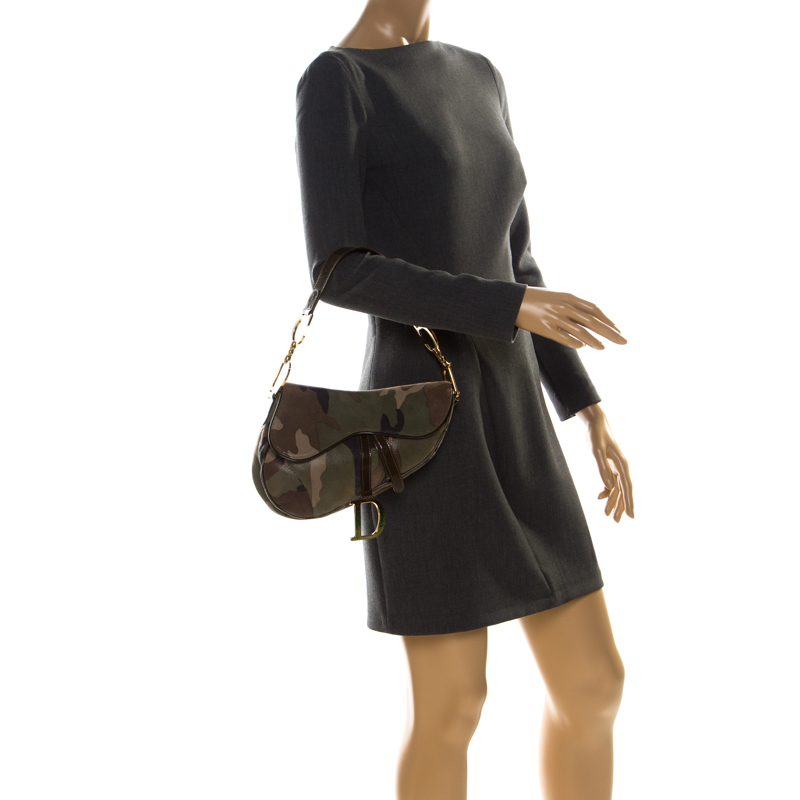 

Dior Green Camouflage Print Leather Saddle Bag