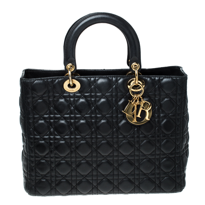 مملوكة مسبقًا Dior Black Cannage Leather Large Lady Dior Tote