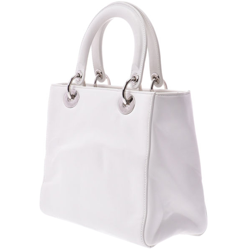 

Dior White Leather Paradise Lady Dior Tote