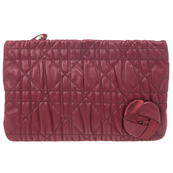 Pre Owned Dior Red Cannage Quilted Lambskin Delidior Satin Rosette Small Clutch