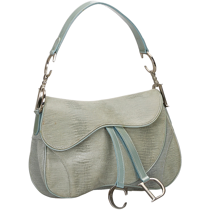 

Dior Light Blue Patent Leather Lizard Effect Double Saddle Bag