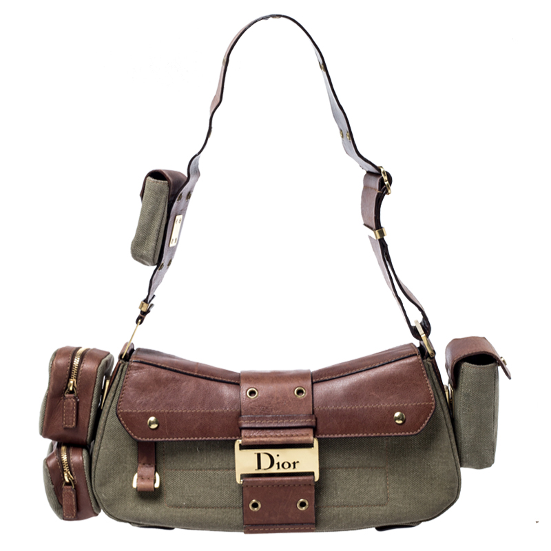 Dior Khaki/Brown Leather Street Chic Columbus Avenue Multipocket Shoulder Bag