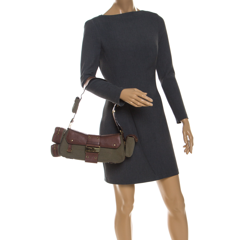 

Dior Khaki/Brown Leather Street Chic Columbus Avenue Multipocket Shoulder Bag, Green