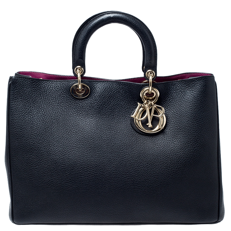 Pre Owned Dior Black Leather Large Diorissimo Shopper Tote