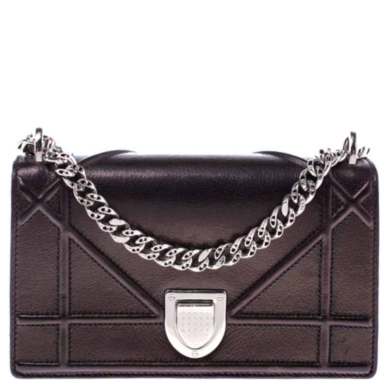 Pre Owned Dior Metallic Bronze Leather Mini Diorama Shoulder Bag