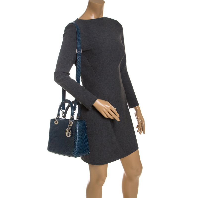 

Dior Blue Python Leather Medium Lady Dior Tote