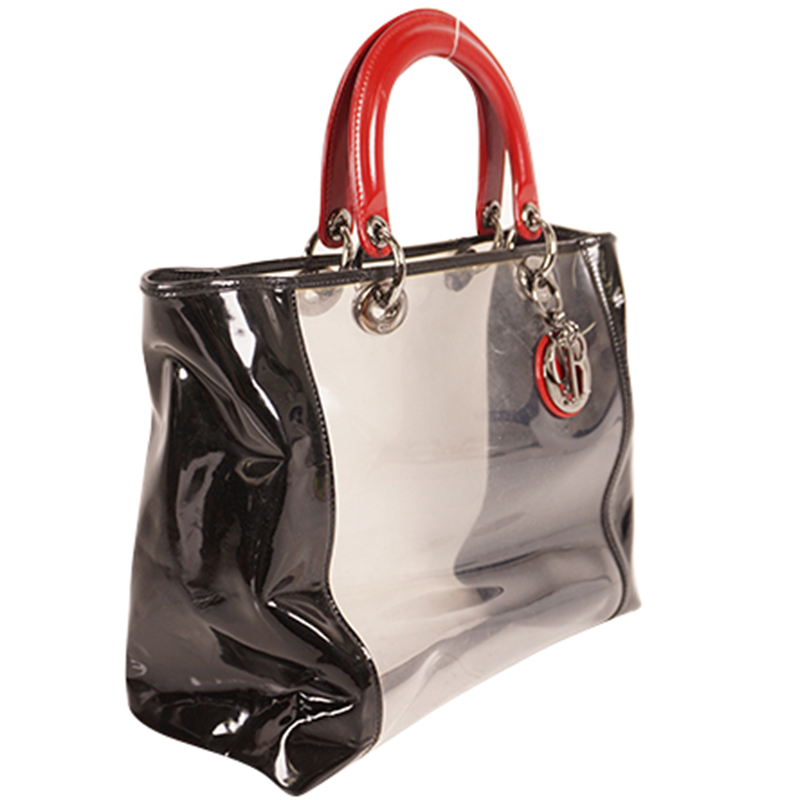 

Dior Black/Red Vinyl Lady Dior Tote Bag