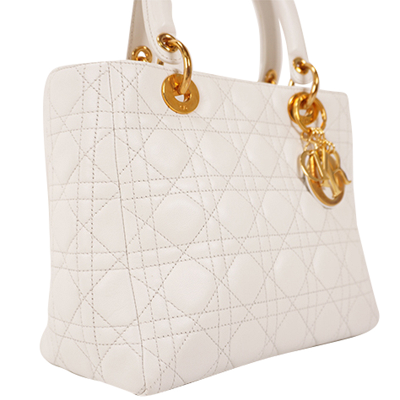 

Dior White Quilted Leather Lady Dior Tote Bag