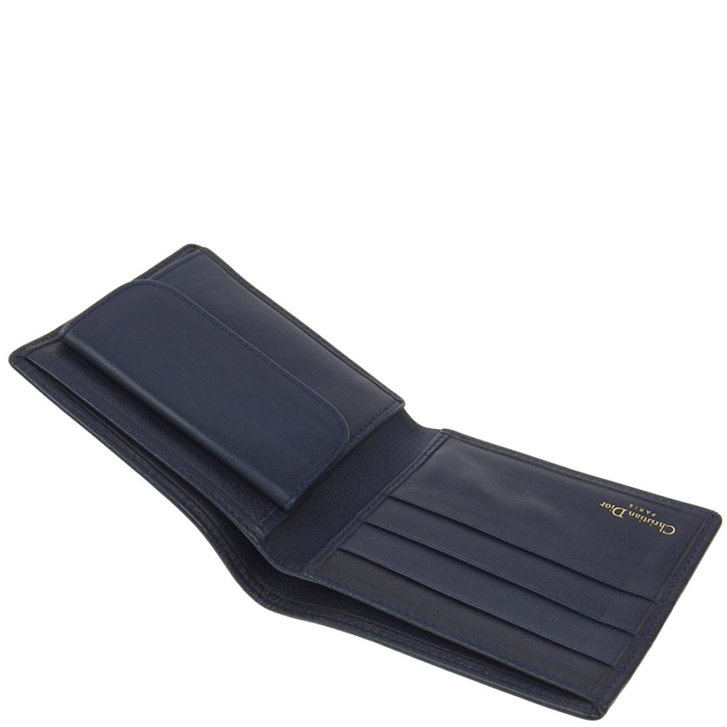 

Dior Navy Two-folded Logo Stamped Wallet, Navy blue
