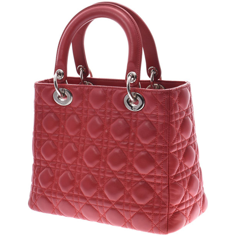 

Dior Red Leather Medium Lady Dior Tote