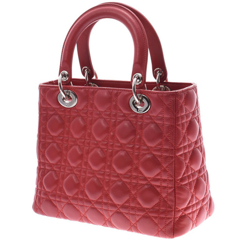 

Dior Red Cannage Leather Medium Lady Dior Tote