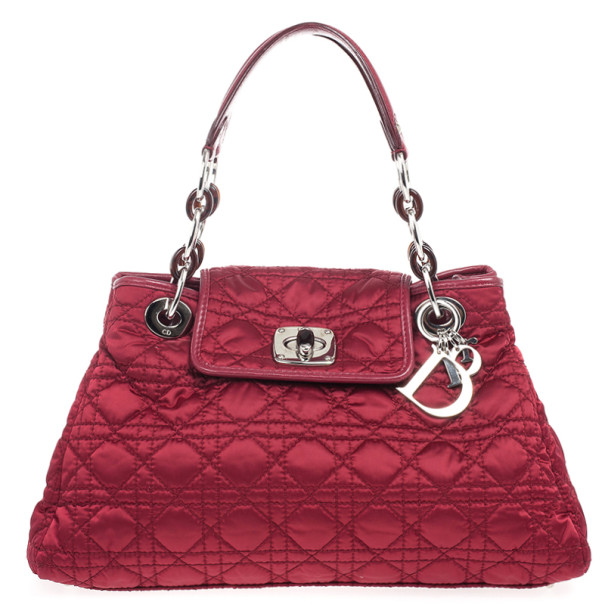 Dior Quilted Red Satin Cannage Charming Lock Satchel