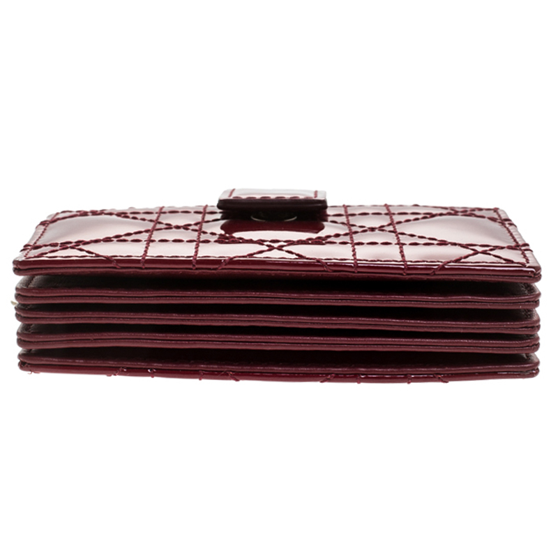 Pre Owned Dior Red Quilted Patent Leather Lady Dior Gusset Card Case