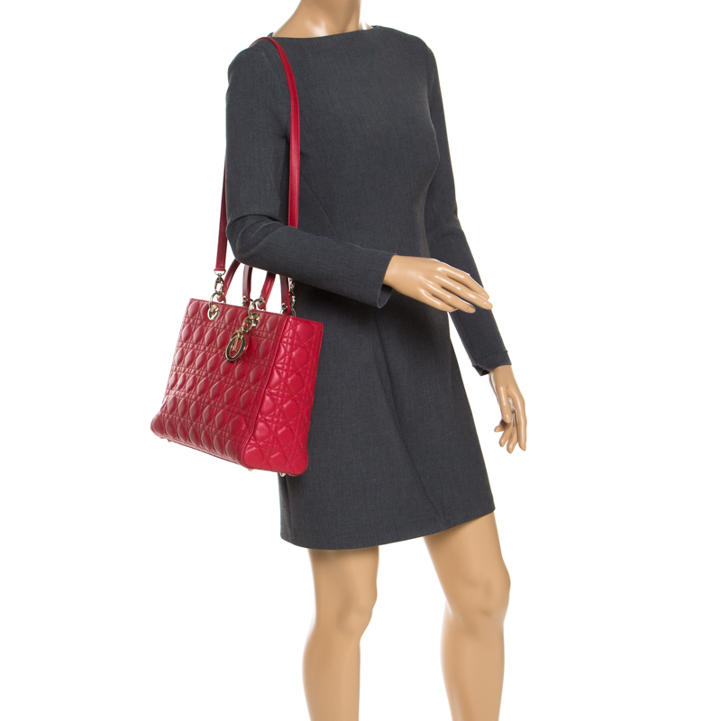 

Dior Red Leather  Lady Dior Tote