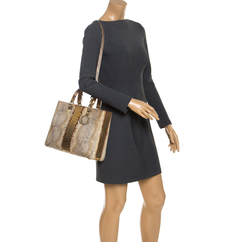 

Dior Beige/Gold Python Large Lady Dior Tote