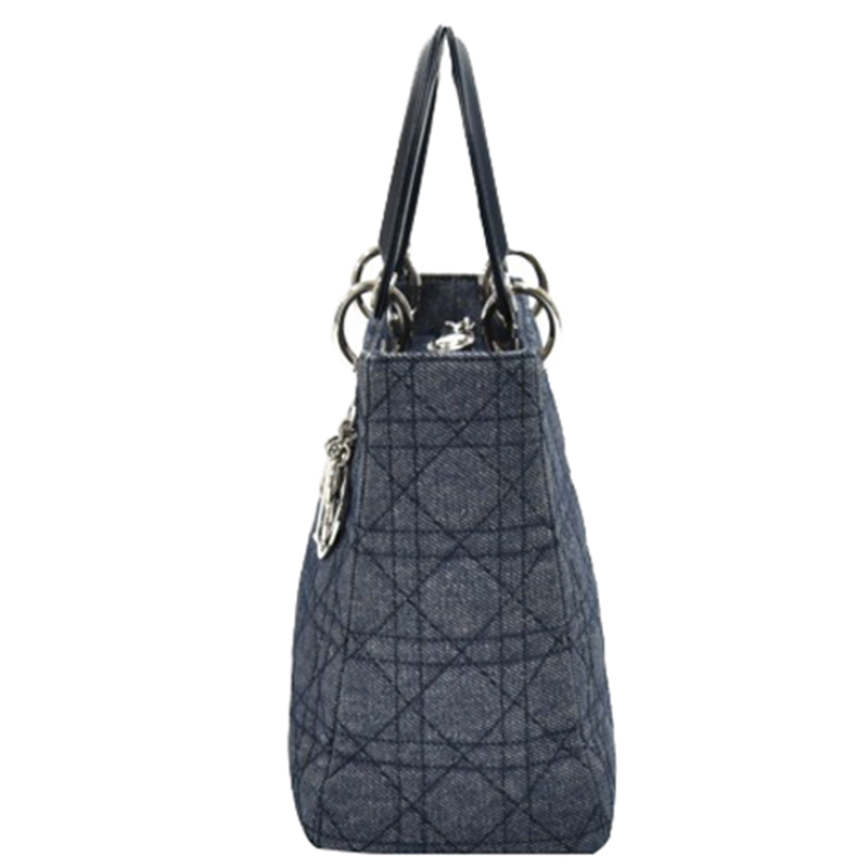 

Dior Navy Blue Quilted Cannage Denim Lady Dior Tote