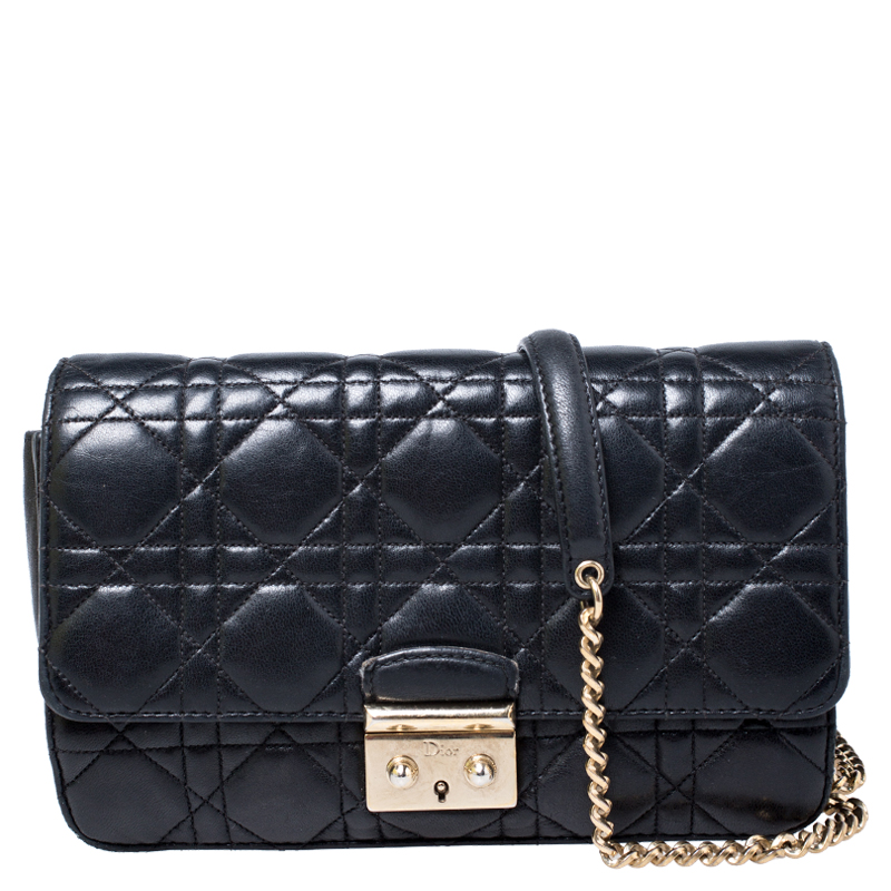 Pre Owned Dior Black Cannage Quilted Leather Miss Dior Promenade Pouch 