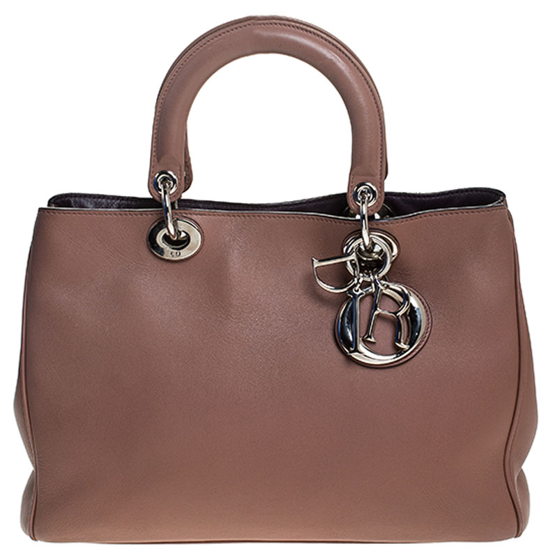 Pre Owned Dior Old Rose Leather Medium Diorissimo Shopper Tote