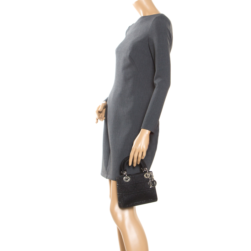 

Dior Black Crystal Satin Mini Lady Dior Tote