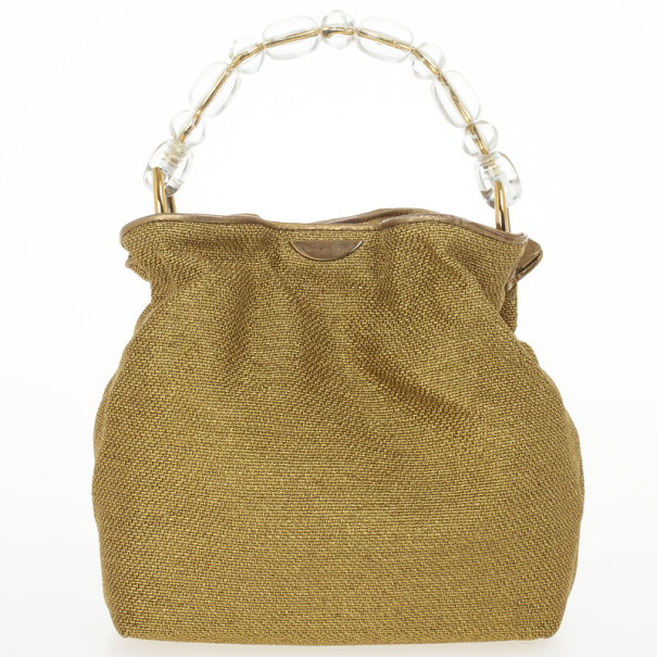 Pre Owned Christian Dior Metallic Beaded Handle Mini Hobo