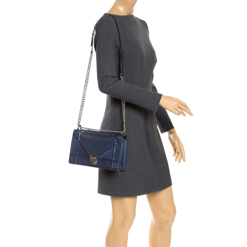 

Dior Metallic Blue Micro Cannage Patent Leather  Diorama Shoulder Bag