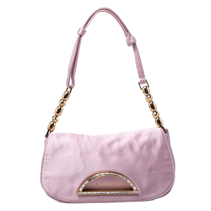 Pre Owned Dior Pink Satin Pochette Bag