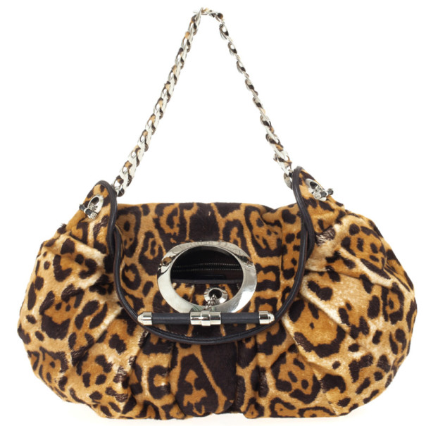 Pre Owned Dior Pony Hair Leopard Printed Jazz Club Shoulder Bag