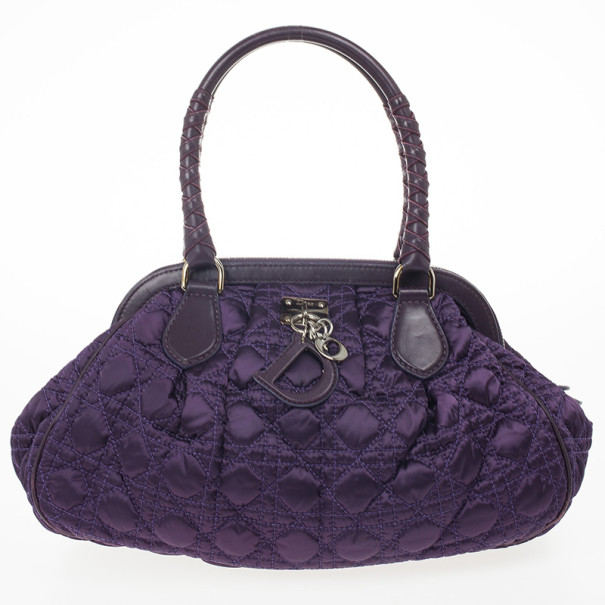 Christian Dior Purple Charming Cannage Quilted Satin Doctor's Tote Bag