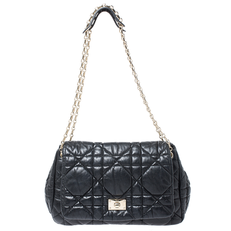 Pre-owned Dior Black Cannage Leather Milly La Forêt Shoulder Bag | ModeSens