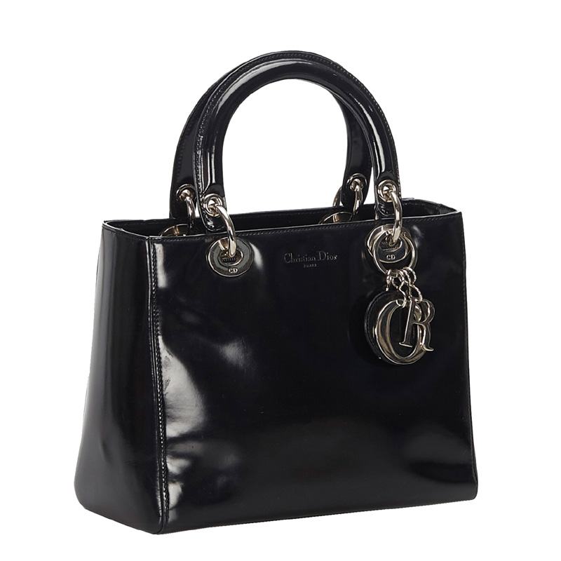 

Dior Black Patent Leather Lady Dior Tote Bag