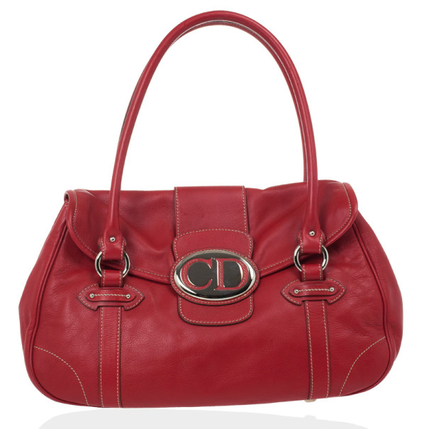 Christian Dior Red Leather Satchel