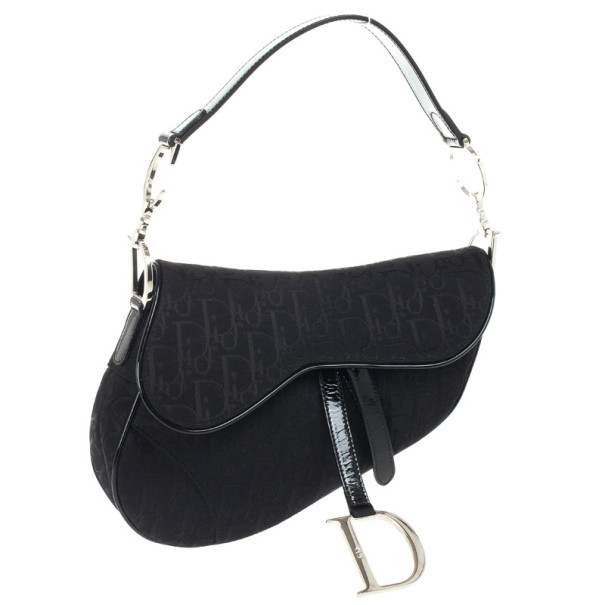 Christian Dior Canvas Black Saddle Bag Monogram Shoulder Bag